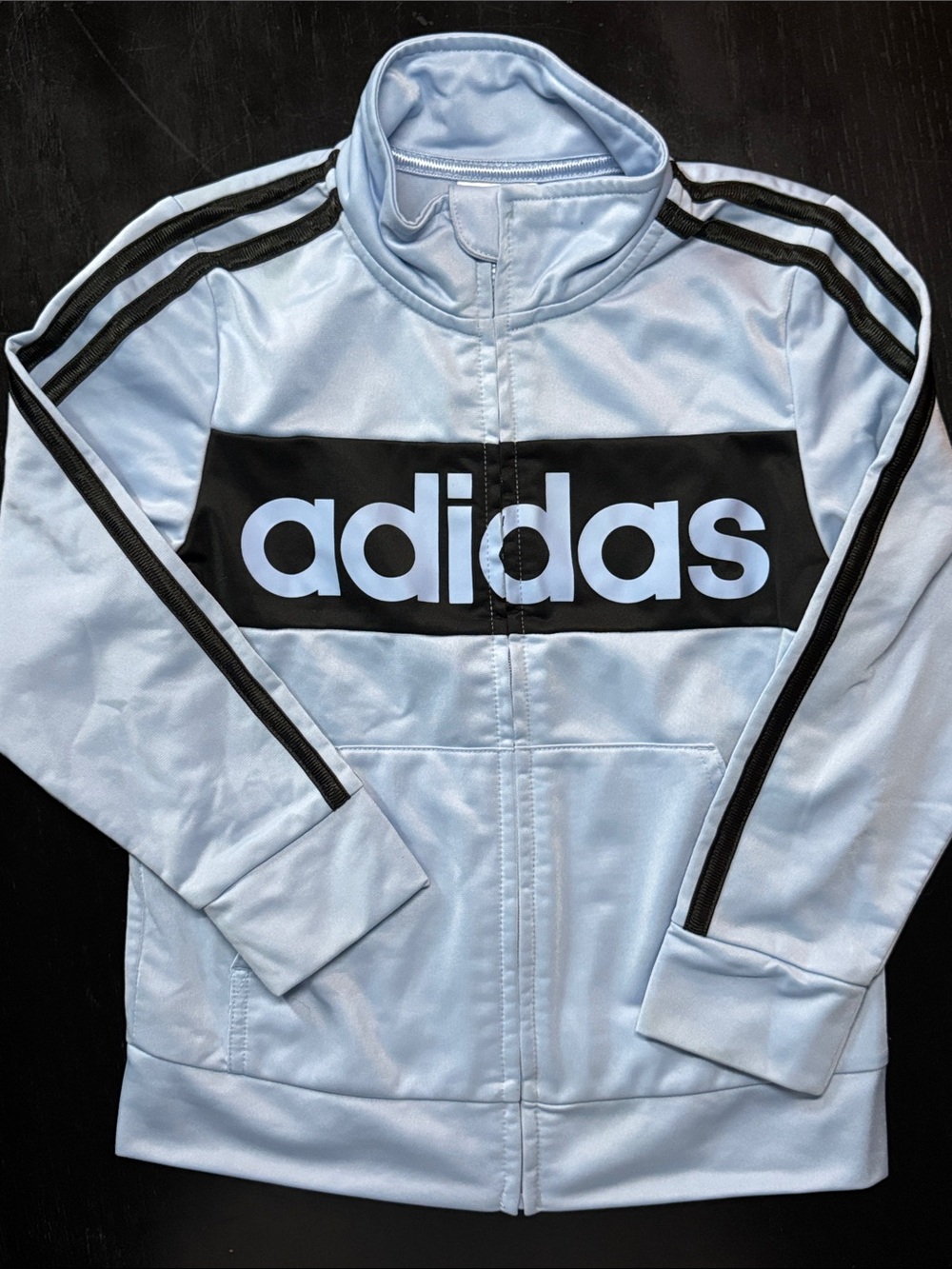 adidas Light Blue Kids Track Jacket with Black Logo Panels